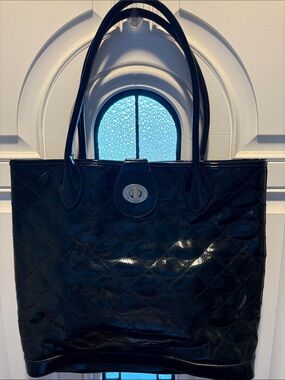 Vintage Lulu Guinness Black Patent Quilted Shoulder Tote Bag circa early 2k